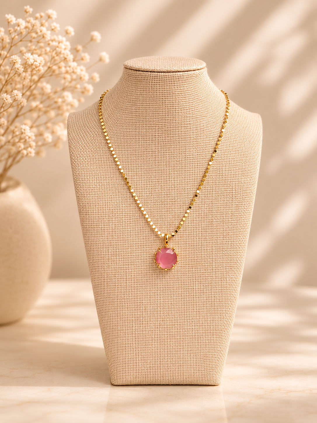 Pink Cats Eye Pendant Necklace