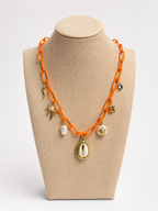 Cowrie Charm Necklace (Orange)