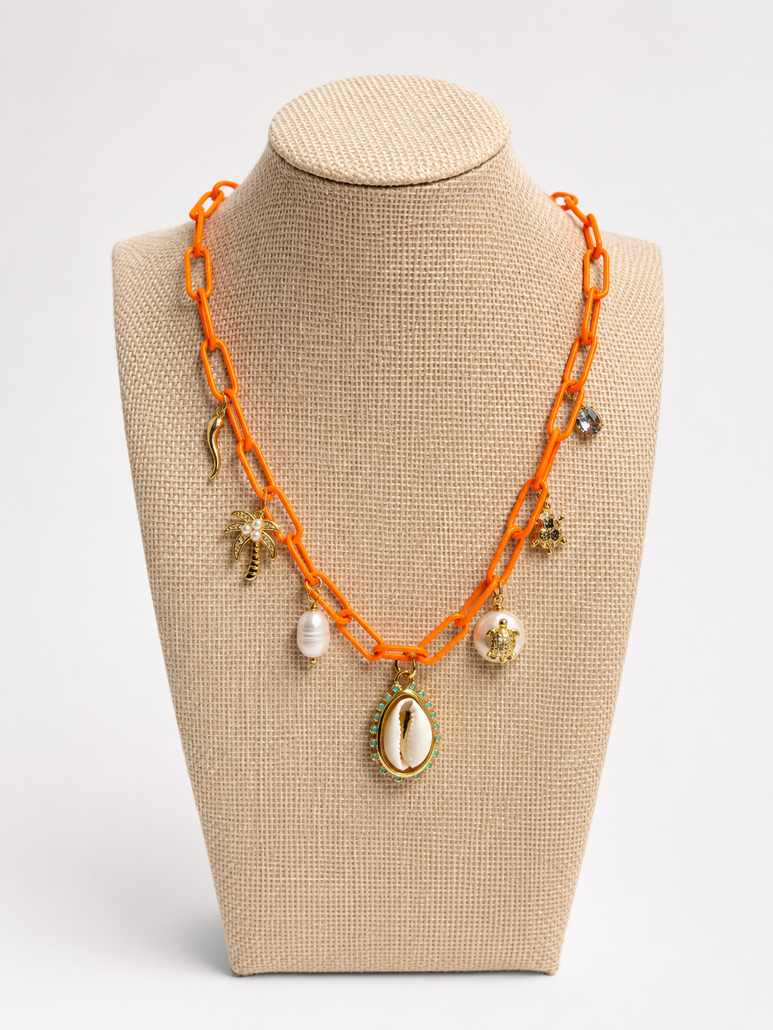 Cowrie Charm Necklace (Orange)