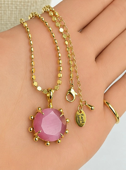 Pink Cats Eye Pendant Necklace