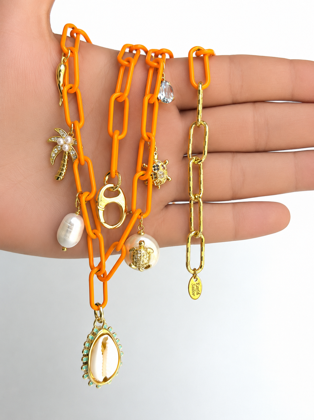 Cowrie Charm Necklace (Orange)