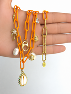 Cowrie Charm Necklace (Orange)