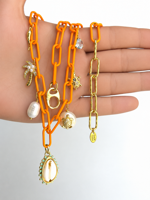 Cowrie Charm Necklace (Orange)