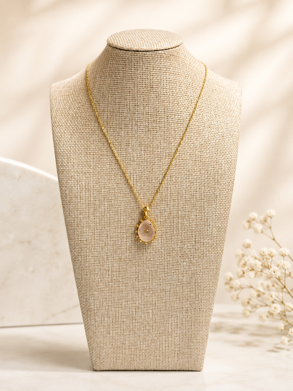 Pink Quartz Pendant Necklace