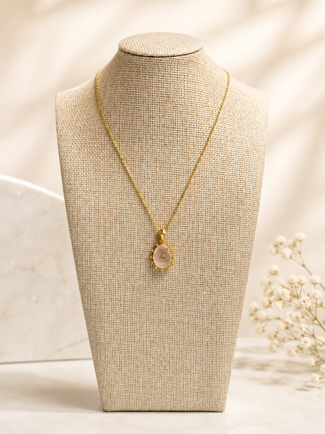 Pink Quartz Pendant Necklace