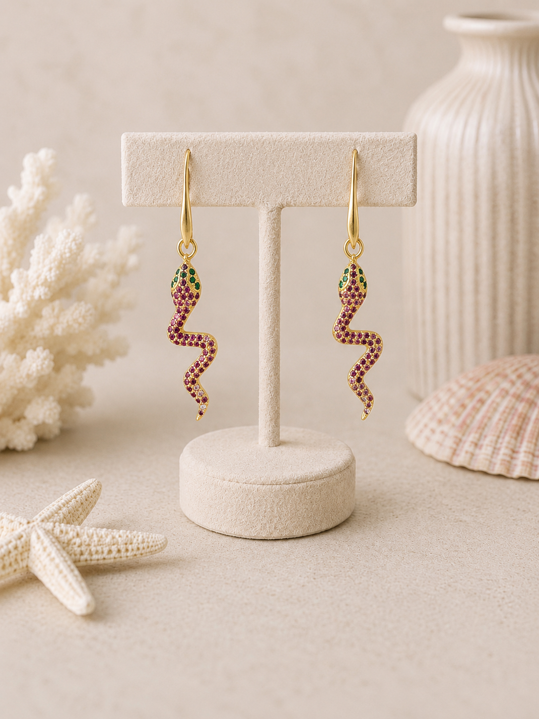 Pink Snake Earrings